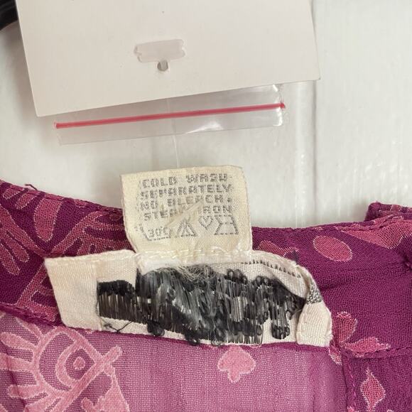 Vintage 70s Adini India Boho Midi Dress Purple Geometric Print Sheer Rayon NWT - Picture 5 of 11